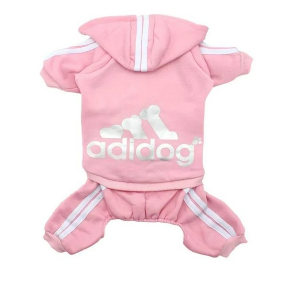Pink Adidog Pet Hoodie and Pants Set